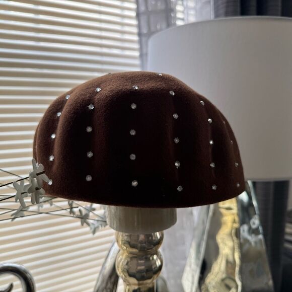 VTG Brown Wool Rhinestone Studded Hat main image 5